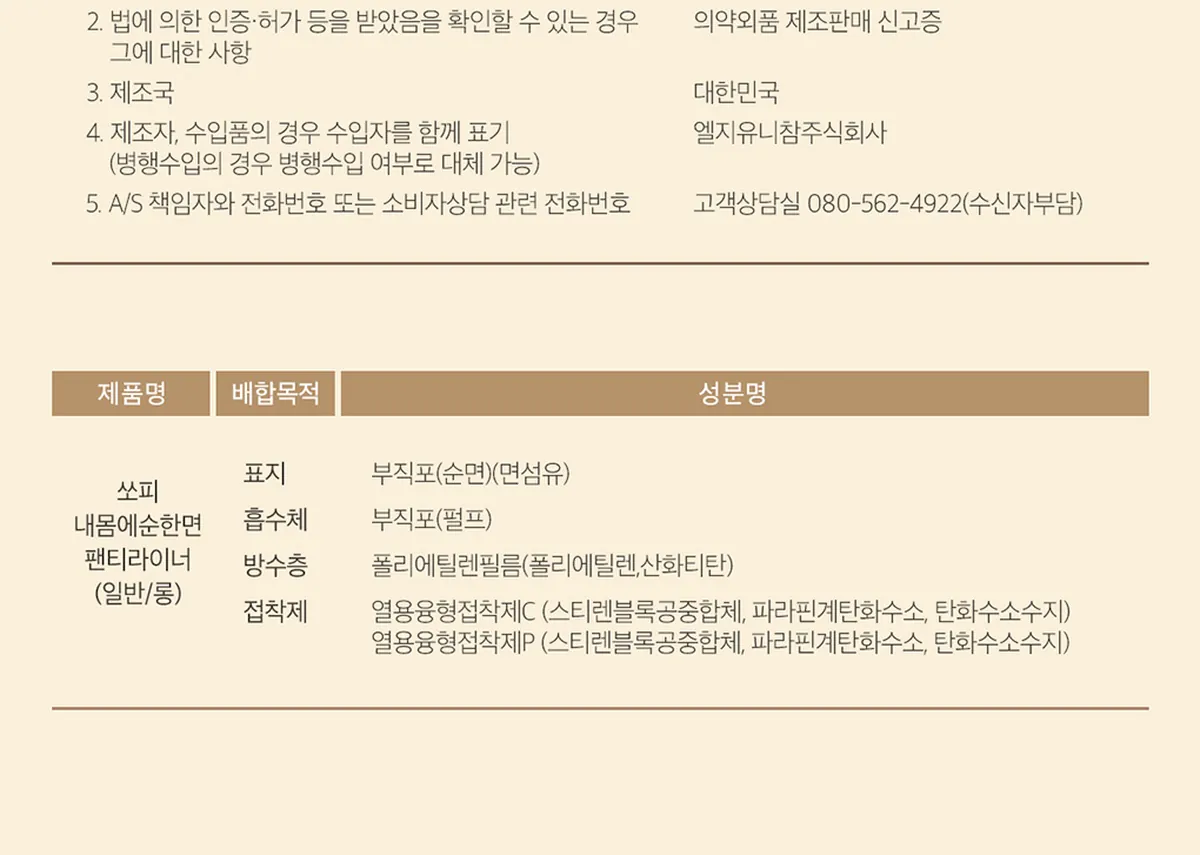 내몸에 순한면 팬티라이너 상세 정보 5/5
